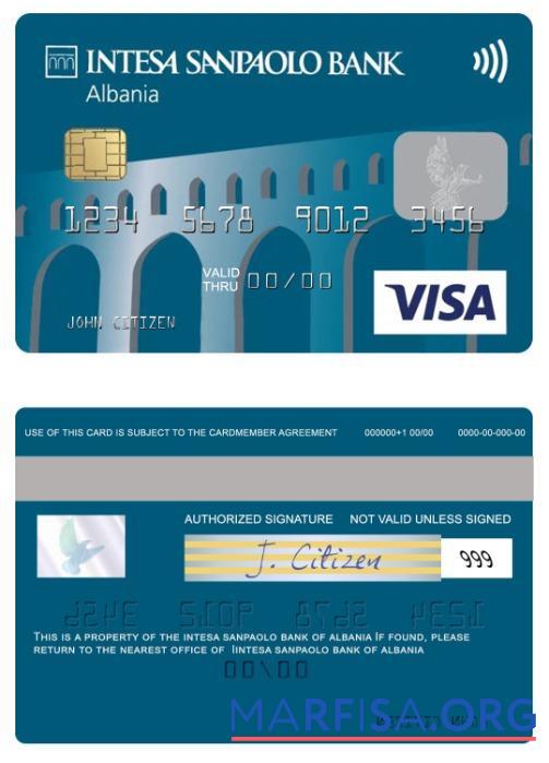 Blank Albania Intesa Sanpaolo Bank visa debit card example